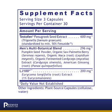 Premier Research Labs Testosterone Premium - For Vitality & Desire - With Saw Palmetto Berry Maca & American Ginseng - Male Andr