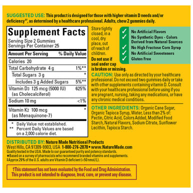 Nature Made Vitamin D3 K2 Gummies Vitamin D3 5000 Iu Per Serving Bone Teeth Muscle Immune Health Support 50 Vitamin D + K2 Gummy Vitamins 25 Day Supply
