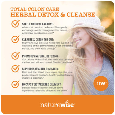 Naturewise Herbal Detox Cleanse Laxative Supplements | Natural Colon Cleanser Herb & Fiber Blend For Constipation Relief, Toxin