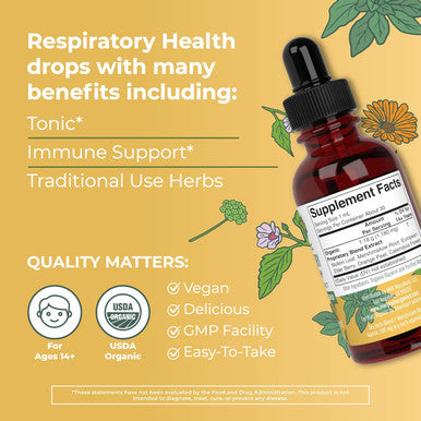 Maryruth Organics USDA Organic Respiratory Health Liquid Drops with Mullein Leaf | Marshmallow Root & Elderberry | Mullein Drops for Lungs Herbal Blend | Immune Support Supplement | Non-GMO | Vegan | 1 Fl Oz