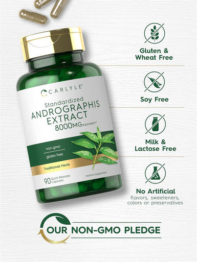 Carlyle Andrographis Paniculata Capsules | 8000 mg | 90 Count | Non-GMO & Gluten Supplement