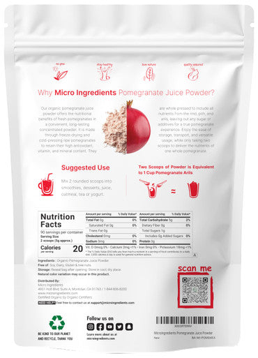 Micro Ingredients Organic Pomegranate Juice Powder Pure Pomegranate Powder Fruit ze Dried Powder Natural Vitamin C Vegan Sweetener Superfoods For Smoothies Yogurt & Shake Gluten Non Gmo 1 Lb