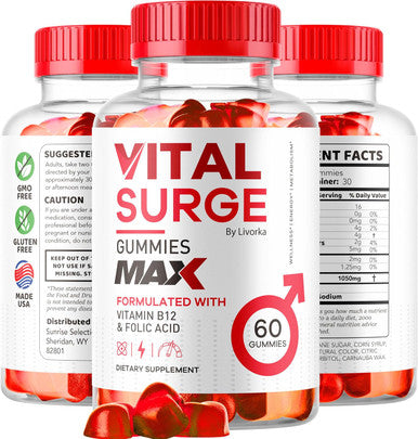 (3 Pack) Vital Surge Male Gummies - Men'S Performance Gummies, Max Strength Vitalsurge Advanced Formula, Vitasurge For Men Vitale Vita, 1050Mg (180 Gummies)