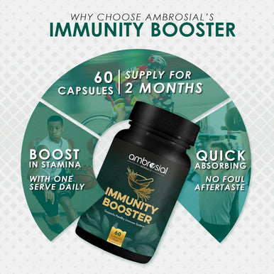 Ambrosial Ambrosial Herbal Immunity Booster for Immune Support | Immunity Supplements with Blend of 6 Natural Herbs- Amla Ashwagandha Giloy Turmeric Black Pepper & Licorice (Pack of 1-60 Capsules)