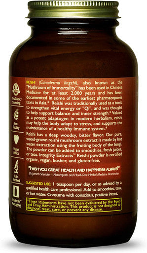HealthForce SuperFoods Integrity Extracts Reishi - 140 Grams - Reishi Mushroom Powder - Stress Relief, Immune Support - Organic, Vegan, Non-GMO, Soy Free, Gluten Free, Sugar Free - 88 Servings