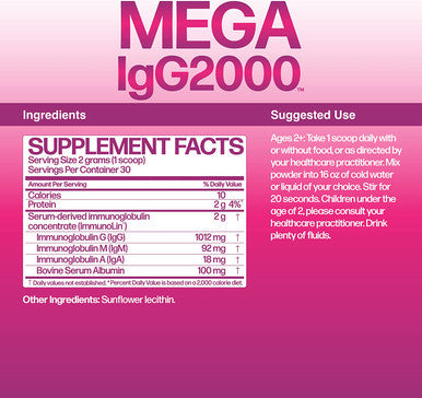 Microbiome Labs Mega IgG2000 - Dairy-Free Colostrum Powder - Immunoglobulin Supplements to Support Digestive Health, Gut Health & Detox - Casein & Lactose-Free (2.1 oz)