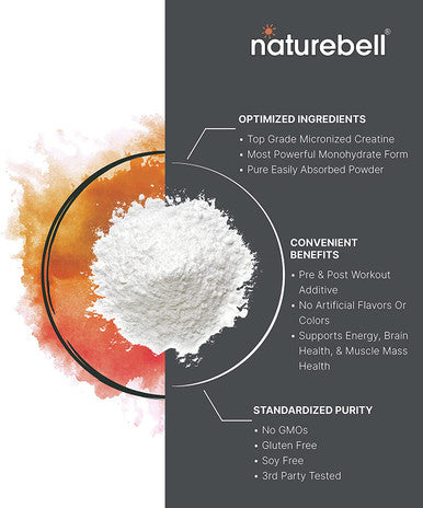 Naturebell Creatine Monohydrate Powder 1 KG 5000mg Per Serving Pure Unflavored Creatine Powder Micronized Pre Workout Keto Vegan Dissolves Easy Filler 200 Servings 2.2Lbs