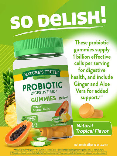 Probiotic Gummies | 50 Count | Vegan, Non-GMO & Gluten Digestive Health Supplement | by Natures Truth