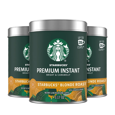 Starbucks Premium Instant Coffee Blonde Roast, 3 Tins 3.17 oz | 100% Arabica premium instant and microground coffee; Blonde Roast; 3 tins, 3.17 oz each