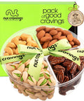 NUT CRAVINGS - Purim Mishloach Manot Mixed Nuts Gift Basket + Green Ribbon (7 Assortments, 1 LB) Ramadan Gifts Treats for Adults, Food Arrangement, Healthy Snack Care Package, Kosher