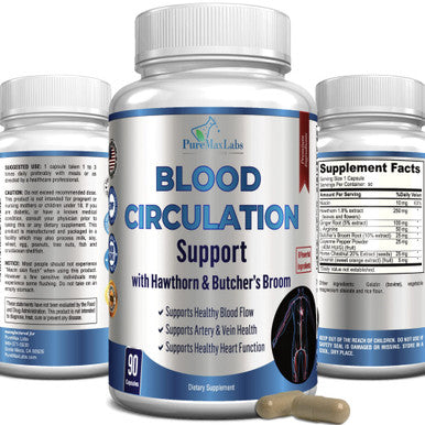 YUMMYVITE Blood Circulation Supplement - With Hawthorn, Butchers Broom, Horse Chestnut, Arginine, Diosmin, Varicose Veins Treatment, Circulation Support - 90 Capsules