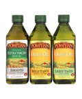 Pompeian Extra Virgin Olive Oil Variety Pack - Smooth EVOO, Gourmet Selection EVOO, Robust EVOO, Contains Polyphenols, First Cold Pressed, 16 Fl Oz, Pack of 3