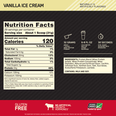 Optimum Nutrition Gold Standard 100% Whey Protein Powder Vanilla Ice Cream 2 Pound