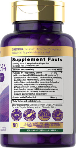 Carlyle Probiotics 25 Billion Cfu | With Prebiotics | 100 Capsules | Vegetarian, Non-Gmo, & Gluten Free Supplement | For Men & Wo