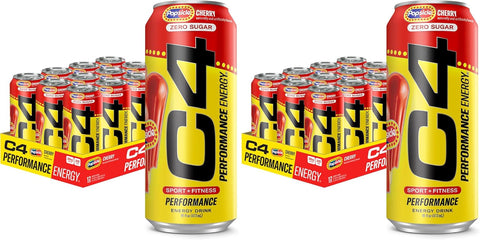C4 Performance Energy Drink, Cherry Popsicle, Zero Sugar Carbonated Preworkout Energy, 200mg Caffeine with Beta Alanine, 16 Fl Oz (12 Pack)