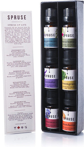 SPRUSE Canadian 100% Natural Essential Oils Set of 6 - Mandarin, Rosemary, Lemongrass, Eucalyptus, Peppermint, Lavender