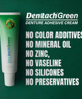 Denttach Green Denture Adhesive Petroleum Free Olive Oil Based Denture Cream For Full And Partial Dentures All Day Secure Hold Premium Denture Glue Zinc Free 2.4 Ounce