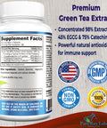 YUMMYVITE Green Tea Extract 98% - 3X Strength, 75% Polyphenol Catechins, 45% Egcg, Super Antioxidant - 60 Capsules