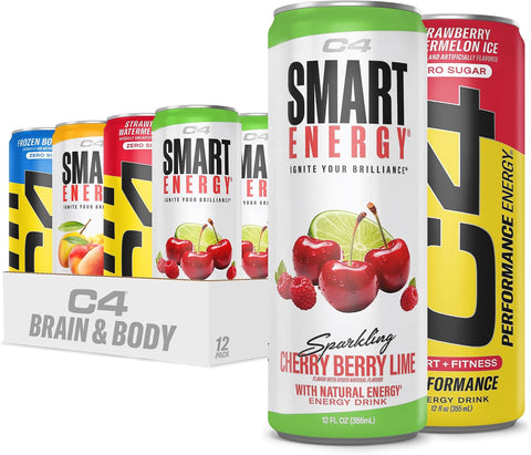 Cellucor C4 Smart Energy Drinks Variety Pack, Sugar Free Performance Fuel & Nootropic Brain Booster, Coffee Substitute or Alternative, 4 Flavor Tropical Oasis Variety 12 Pack
