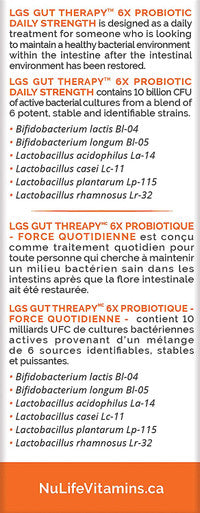 NuLife Therapeutics by NuLife Vitamins LGS Gut Therapy Daily Strength 6x Probiotics 10 Billion with Prebiotics 30 Count