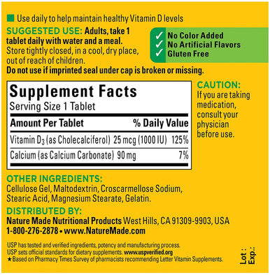 Nature Made Vitamin D3 1000 IU Tablets 100 ea
