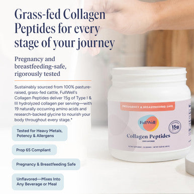 FullWell Unflavored Collagen Peptides Powder - Grass-Fed Bovine Collagen for Skin Health - Tissue Elasticity Support - Pregnancy & Breastfeeding-Safe - Reproductive Health Aid - 15.87 oz (30 Servings)