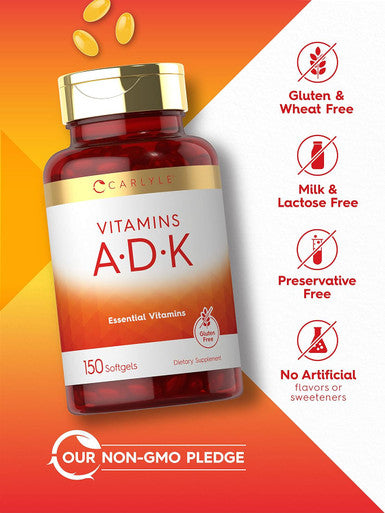 Carlyle Vitamin ADK | 150 Softgels | Non-GMO Gluten Dietary Supplement