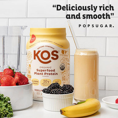 Kos Vegan Protein Powder Erythritol , Vanilla - Usda Organic Pea Protein Blend, Plant Based Superfood Rich In Vitamins & Minerals - Keto, Dairy - Meal Replacement For Women & Men, 15 Servings