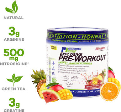 Performance Inspired Nutrition PreWorkout Powder All Natural G Vegan Formula Contains Citrulline Nitrosigine Green Tea Arginine Beta Alanine Tropical Fruit Punch 32 Servings