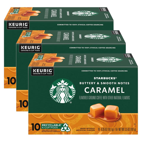 Starbucks K-Cup Coffee Pods, Caramel Naturally Flavored Coffee For Keurig Brewers, 100% Arabica, 1 Box (22 Pods)