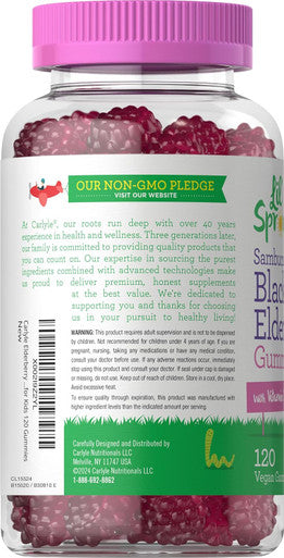 Carlyle Elderberry Gummies for Kids | 120 Count | Zinc and Vitamin C | Berry Flavor | Vegan Non-GMO and Gluten | by Lil' Sprouts