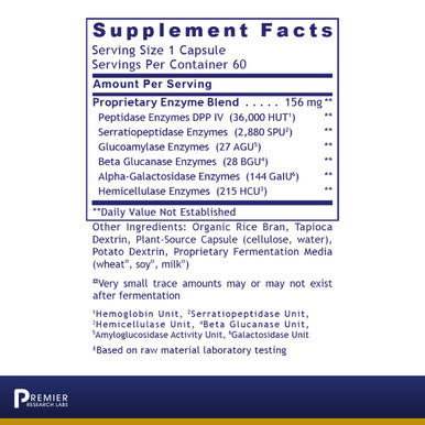 Premier Research Labs Digestase-Sp - 6 Enzymes For Digestion - Supports Digestion Of Carbohydrates & Protein - For Occasional