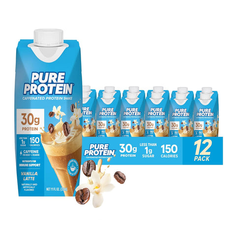 Pure Protein Vanilla Protein Shake, 30g Complete Protein, 12 Ct | Ready to Drink and Keto-Friendly, Vitamins A, C, D, and E plus Zinc to Support Immune Health, 11oz Bottles