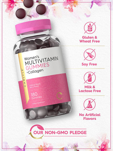 Carlyle Multivitamin For Women | 180 Gummies | Mixed Berry Flavor | With Collagen | Non-Gmo, Gluten Free Supplement