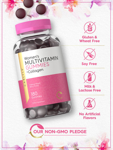 Carlyle Multivitamin For Women | 180 Gummies | Mixed Berry Flavor | With Collagen | Non-Gmo, Gluten Free Supplement