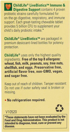 ChildLife Essentials LiveBiotics Immune & Digestive Support - Kids Probiotic, Contains Live Probiotics, Good for Digestion & Immune Support, Allergen-, Non-GMO - Natural Berry Flavor, 30 Tablets