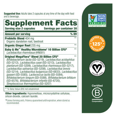 MegaFood Baby & Me 2 Prenatal Probiotic + Prebiotic Probiotics For Women & Developing Baby With 30 Billion Cfu - Vegan And Non-Gmo - 60 Caps (30 Servings)