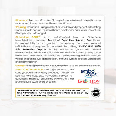 Pure TheraPro Rx S Acetyl Glutathione Gold 100mg Made in USA 4 Month Supply Acid Resistant Capsules Patented Acetylated Form of Glutathione Zero Fillers Pharmaceutical Grade Non GMO