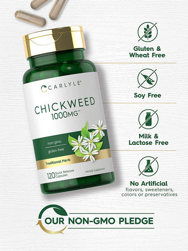Carlyle Chickweed Capsules | 1,000Mg | 120 Count | Non-Gmo, Gluten Free Extract | Herbal Supplement