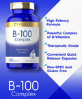 Carlyle B-100 Complex Vitamin | 250 Capsules | Non-Gmo, Gluten Free Supplement