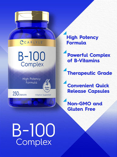 Carlyle B-100 Complex Vitamin | 250 Capsules | Non-Gmo, Gluten Free Supplement