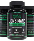 VitaRaw Organic Lions Mane Supplement Capsules 2400 mg Powerful Nootropic Helps Maintain Memory Energy and Mental Clarity Vegan Brain Booster Focus Pills Real Lions Mane Supplement