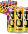 C4 Performance Energy Drink, Cherry Popsicle, Zero Sugar Carbonated Preworkout Energy, 200mg Caffeine with Beta Alanine, 16 Fl Oz (12 Pack)