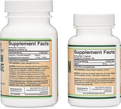 Magnesium LThreonate 100 Count and Apigenin 120 Count Sleep Health Bundle