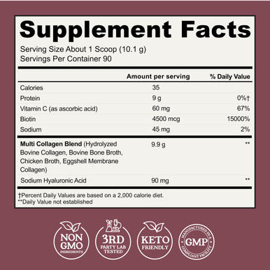 Left Coast Performance Multi Collagen Powder with Biotin Hyaluronic Acid Vitamin C (2lb Value Size) | Hydrolyzed Collagen Supplement (Types I II III V X) Hair Skin Nails for Women Men
