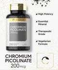 Carlyle Chromium Picolinate 200mcg | 250 Tablets | Vegetarian Non-GMO Gluten Supplement