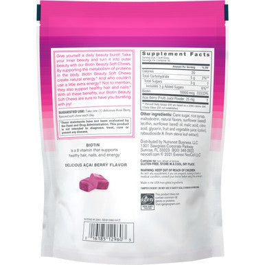Neocell Biotin Beauty Soft Chews For Healthy Skin Hair Nails Energy Support Supplement Acai Berry Flavor Soft Chews 30 Count 1 Bag