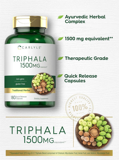 Carlyle Triphala Capsules | 1500mg | 180 Count Supplement | Non-GMO and Gluten