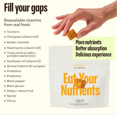 Gem Daily Multivitamin For Women & Men, Citrus Ginger, Supports Gut, Skin, Brain, Bone, & Immunity, 20+ Vitamins & Minerals Like Zinc, B, D, K, & Folate (28 Serving)