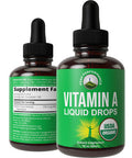 Usda Organic Vitamin A Liquid Drops Supplement. Vegan High Bioavailability For Eye, Skin, And Bone Health. For S, Men, Women
